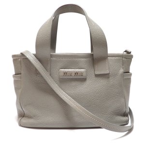 【MIU MIU】 ミュウミュウ　マドラスソフト　レザー　２WAY　ハンドバッグ　トートバッグ　中古　グレー　 5BA212　レディース　ショルダー　山羊革　PRADA　OUTLET　KOBE　SANDA　ギャランティカード　アウトレット　質屋