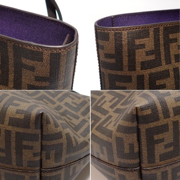 画像4: 【FENDI】フェンディ　ズッカ柄　トートバッグ　8BH198　PVC　レザー　美品　レディース　ショルダーバッグ　肩掛け　ブラウン　パープル　中古　ショッピング ロール バッグ　A4サイズ　書類　質屋