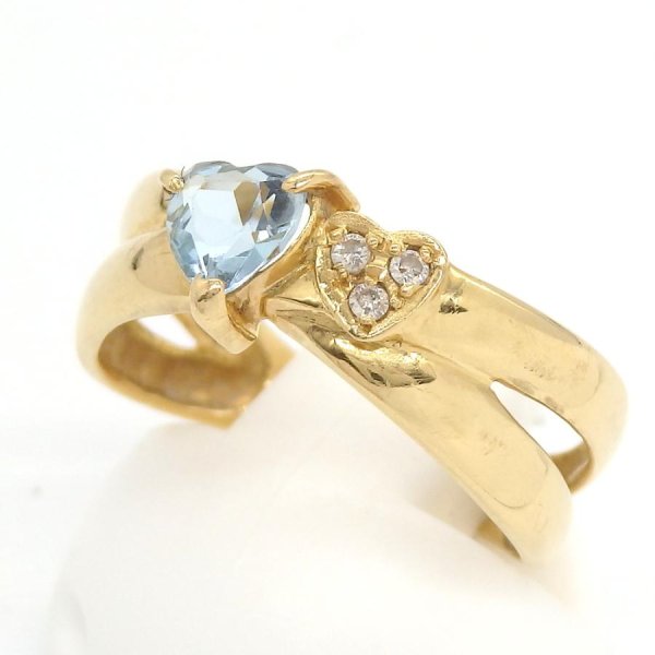 画像1: K18 ゴールド　K18YG イエローゴールド　ブルートパーズ　 ダイヤモンド 0.03ct　 指輪 　中古　新品仕上げ済　レディース　ハート　ジュエリー　ダイヤ　リング　11月誕生石　質屋