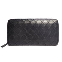 【BOTTEGAVENETA】ボッテガヴェネタ　イントレチャート　ラウンドファスナー　ブラック　レザー　長財布　S02048194A　メンズ　中古　黒　イタリー　ウォレット　財布　ITALY　質屋