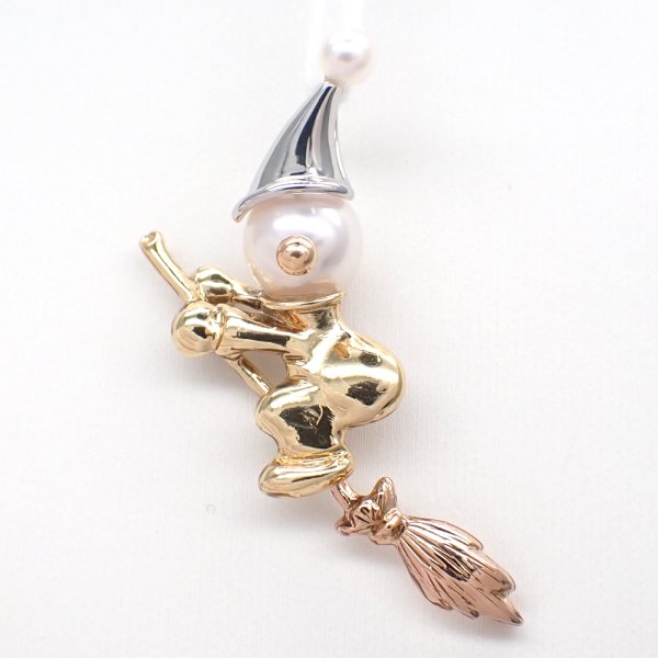 画像1: K18 Pt900　ゴールド　プラチナ　パール　ペンダント　魔女　ほうき　中古　レディース　ジュエリー　イエローゴールド　ペンダントトップ　トップ　可愛い　質屋