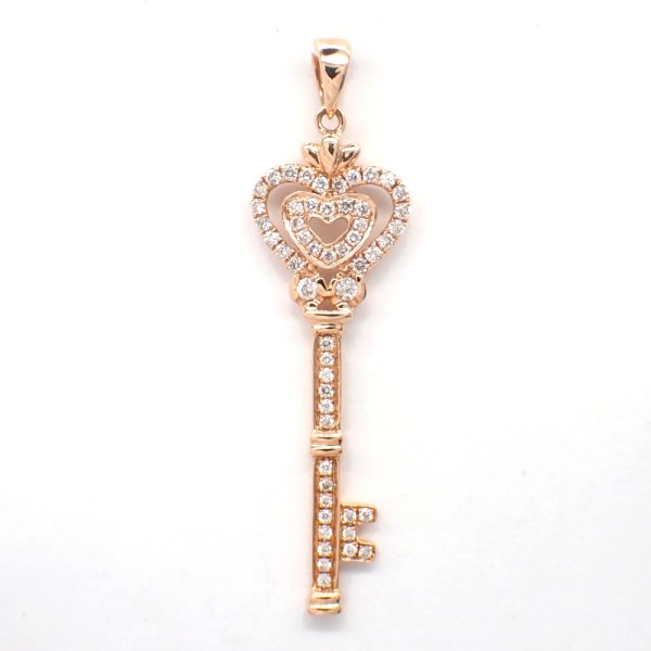 画像1: K18 ゴールド　750　ダイヤモンド 0.36ct　ペンダント　カギ　ハート　中古　美品　レディース　ジュエリー　トップ　ダイヤ　ペンダントトップ　鍵　可愛い　質屋