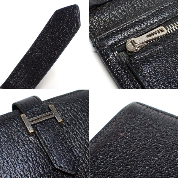 画像4: 【HERMES】エルメス　ベアン　長財布　二つ折　□B刻印　2011年製造　ブラック　レザー　ウォレット　黒　シルバーカラー金具　中古　財布　小瀬入れ付　メンズ　質屋