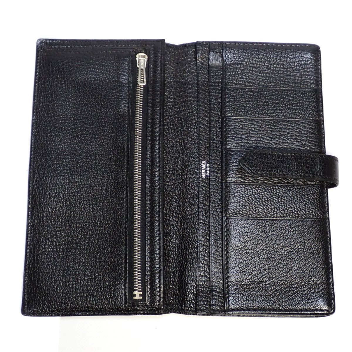 画像2: 【HERMES】エルメス　ベアン　長財布　二つ折　□B刻印　2011年製造　ブラック　レザー　ウォレット　黒　シルバーカラー金具　中古　財布　小瀬入れ付　メンズ　質屋
