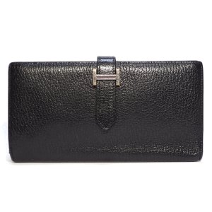 【HERMES】エルメス　ベアン　長財布　二つ折　□B刻印　2011年製造　ブラック　レザー　ウォレット　黒　シルバーカラー金具　中古　財布　小瀬入れ付　メンズ　質屋