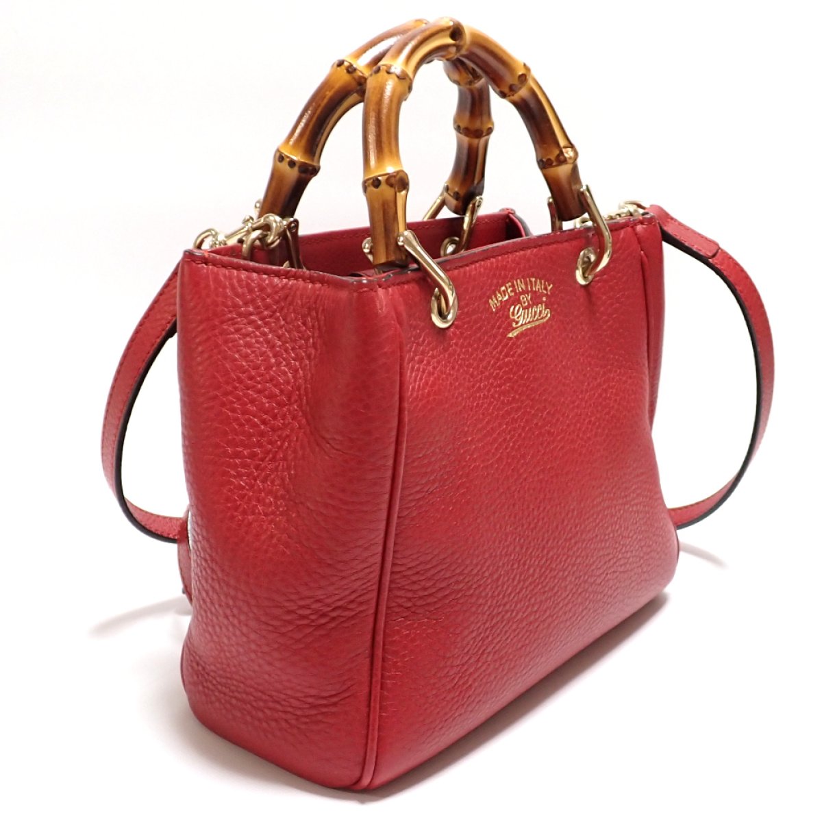 画像2: 【GUCCI】 グッチ 　バンブー　ミニショルダー　レッド　赤　レザー　ゴールド金具　ハンドバッグ　中古　368823　2WAY　イタリー　ITALY　レディース　ゴールドカラー金具　バッグ　斜め掛け　ポシェット　質屋