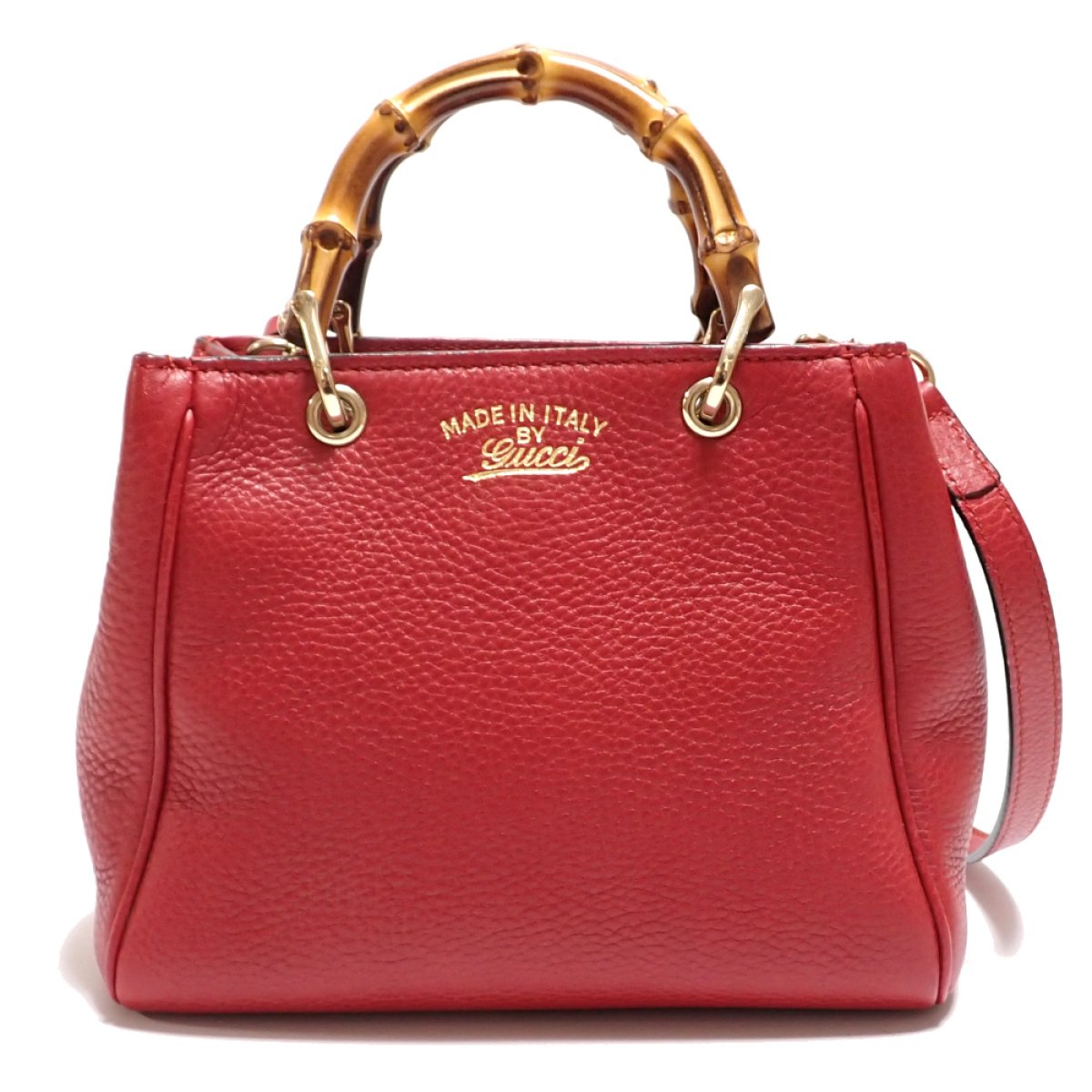 画像1: 【GUCCI】 グッチ 　バンブー　ミニショルダー　レッド　赤　レザー　ゴールド金具　ハンドバッグ　中古　368823　2WAY　イタリー　ITALY　レディース　ゴールドカラー金具　バッグ　斜め掛け　ポシェット　質屋