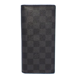 【LOUIS VUITTON】ルイ・ヴィトン　ポルトフォイユ・ブラザ　ダミエ・グラフィット　二つ折り　長財布　N62665　中古　ブラック　美品　イニシャル　メンズ　ウォレット　黒　グレー　財布　質屋