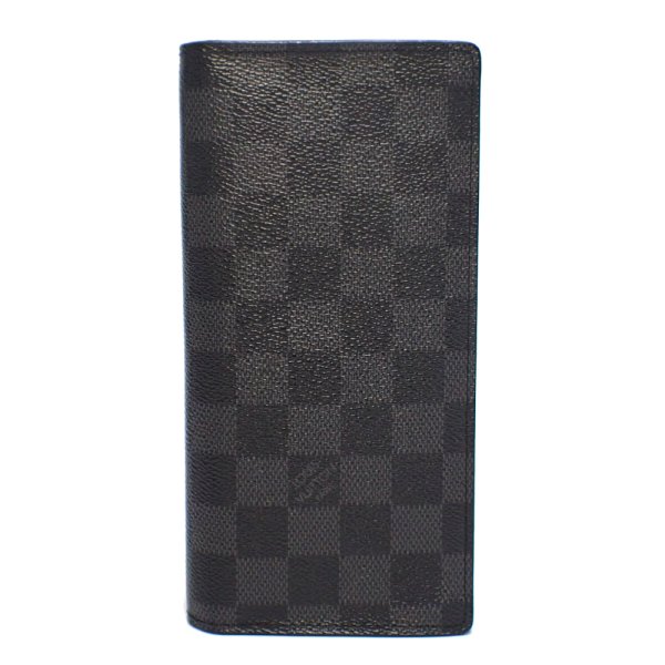 画像1: 【LOUIS VUITTON】ルイ・ヴィトン　ポルトフォイユ・ブラザ　ダミエ・グラフィット　二つ折り　長財布　N62665　中古　ブラック　美品　イニシャル　メンズ　ウォレット　黒　グレー　財布　質屋