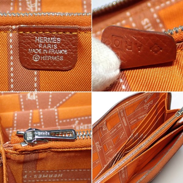 画像5: 【HERMES】エルメス　アザップロング　シルクイン　□O刻印　2011年製造　ラウンドファスナー　長財布　茶　オレンジ　レザー　ウォレット　中古　ファスナー持ち手のレザー欠損　ブラウン　財布　メンズ　レディース　質屋