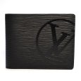 画像1: 【LOUIS VUITTON】ルイ・ヴィトン ポルトフォイユ・ミュルティプル エピ ノワール 二つ折り 財布 M63514 中古 ブラック 美品 メンズ ウォレット 黒×紺 カード お札 質屋 (1)