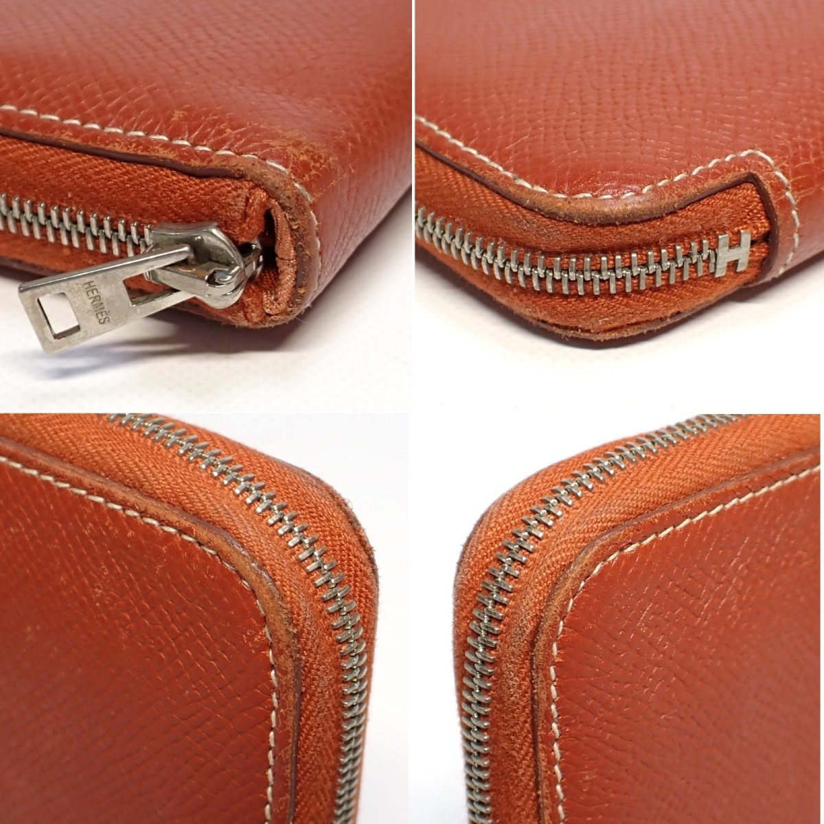 画像4: 【HERMES】エルメス　アザップロング　シルクイン　□O刻印　2011年製造　ラウンドファスナー　長財布　茶　オレンジ　レザー　ウォレット　中古　ファスナー持ち手のレザー欠損　ブラウン　財布　メンズ　レディース　質屋