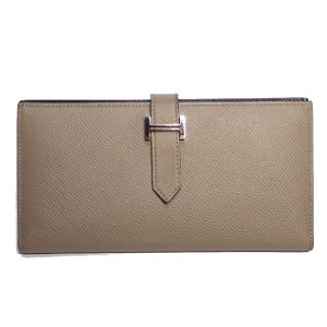 【HERMES】エルメス　ベアンスフレ ヴェルソ　A刻印　2017年製造　ヴォーエプソン　二つ折り長財布　グリアスファルト×ブルーインディゴ　シルバー金具　中古　レザー　グレー　ネイビー　ウォレット　美品　レディース　質屋
